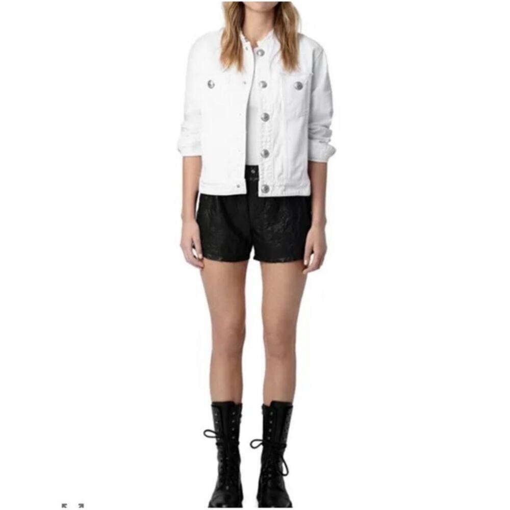 NWT: Zadig & Voltaire Kaely Destroy Denim Jacket in White Size L - Picture 5 of 15